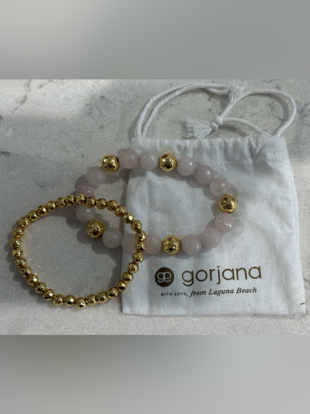 NWOT Gorjana Rose Quartz and 18K Gold Plated Beaded Bracelet Set 🌹